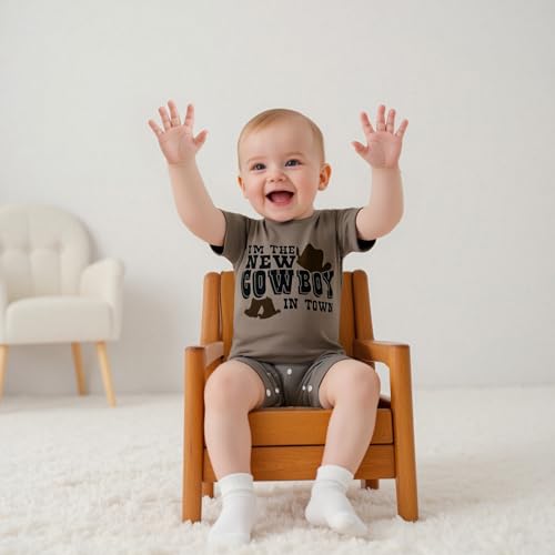 YINGISFITM Western Baby Boy Clothes Cow Boy Short Sleeve Jumpsuit Cute Cowboy Romper Newborn Onesie My First Rodeo Outfit3