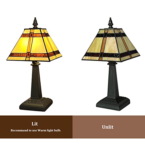 Thatyears Tiffany Mini Lamp, Cream Style Stained Glass Table Lamp 8X8X16 Inches Mission Style Desk Reading Light Decor For Bedroom Living Room Home Office #TOP5