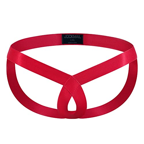 JOCKMAIL Stretch Fashion Jockstraps Seamless Men's Underwear Thong G-string Male Athletic Supporters for Men (as1, alpha, l, x_l, regular, regular, Red)