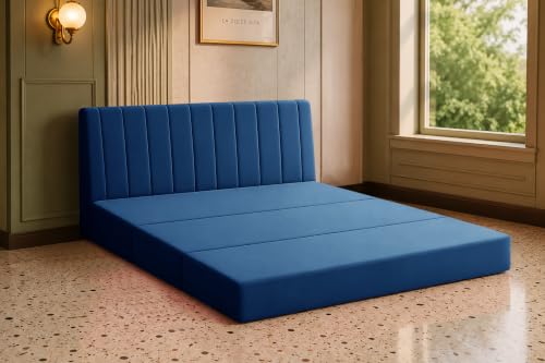 Image of Los Angeles Modern Velvet 3-Seater Sofa Cum Bed, Multipurpose Convertible Sleeper Couch Sofa for Living Room, Bedroom & Office- Blue Color