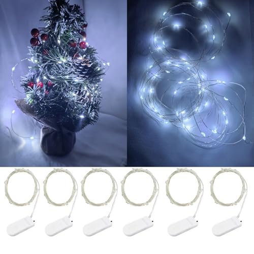 FMMTHQ 6Pack Fairy Lights Battery Operated -3.3ft 10 LED Silver Wire Firefly Mini Lights for Mason Jars DIY Crafts Christmas Wedding Party Centerpiece Table Decor