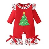 Generisch Pelele de Navidad de manga larga con estampados para niños pequeños, niñas, festivo, Navidad, bebé, una pieza, diseño de Papá Noel, rojo, 12-18 meses