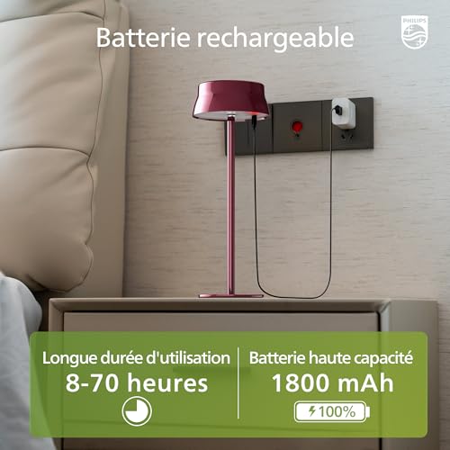 Miniatura 5 de PHILIPS - Lámpara de mesa inalámbrica, escritorio LED portátil para exterior, alimentada por batería recargable, 2 alturas ajustables, control táctil y 3 colores con atenuación continua, impermeable