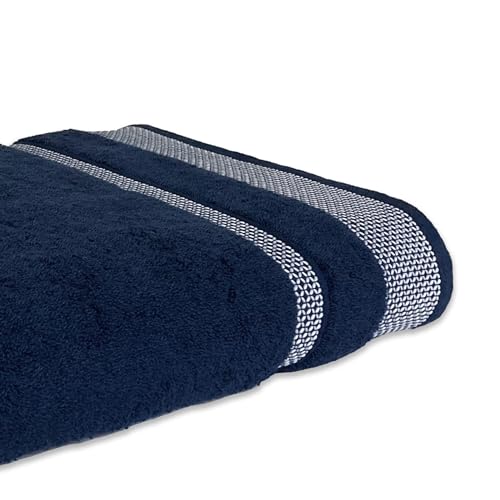 Image of Spaces 100% Cotton Large (75 Cm X 150 Cm) | 600 GSM Dobby Solid Bath Towel (Midnight Blue)- Hygro