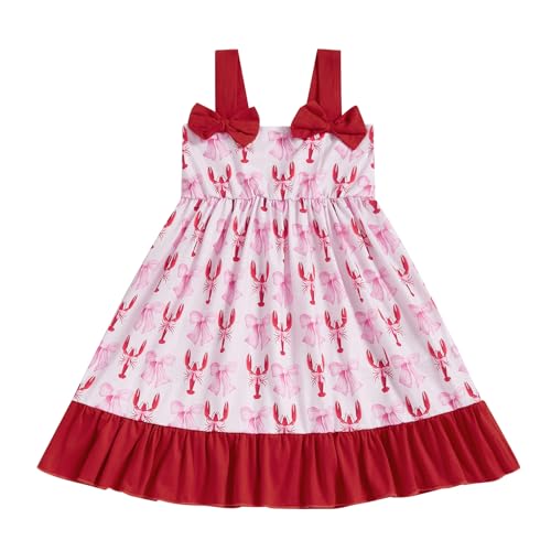 Toddler Girl Crawfish Dress Sleeveless Lobster Bows Princess Dress Little Kids Summer Kindergarten Vacation Mardi Gras Outfit