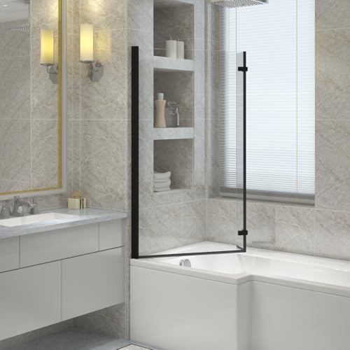 Mampara de baño en L de 1400 mm NRG con perfil negro 3