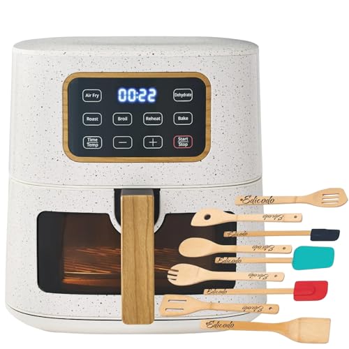 Pioneer Woman 5.8 qt Air Fryer, Linen Speckle - Energy Efficient, 9 Pieces Utensil Set, Bundle