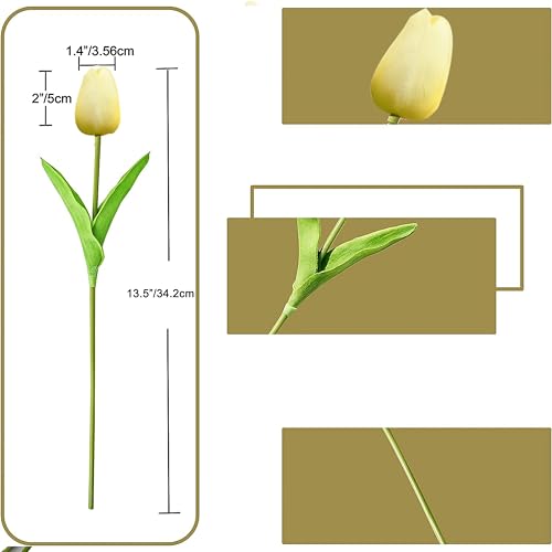 Image of ONLY ART Artificial Light Yellow Tulips 20 Pcs - 13.5 Inch PU Faux Flowers with Bendable Stems for Home Decor, Wedding Centerpieces, DIY Floral Arrangements, New Year and Valentine's Day
