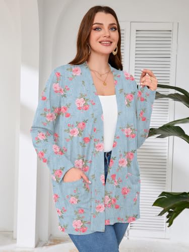 Image of AusLook Plus Size Lightweight Cardigans for Women Open Front Pockets Jacket