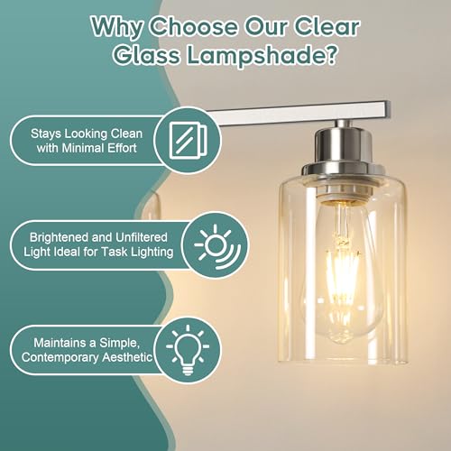 Image of Ascher Bathroom Light Fixtures, 5-Light Vanity Light Over Mirror, Brushed Nickel Wall Sconces with Clear Glass Shades, Wall Lamp for Living Room Bedroom, E26 Base(Bulbs Not Included)