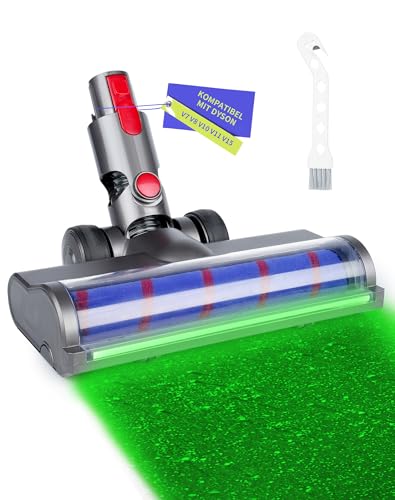 Bürste für Dyson V7 V8 V10 V11 V15 mit Grünem LED Licht Bürstenwalze Bodenbürste Geeignet für Hartböden & Kurzflorige Teppiche Staubsauger Zubehör Ersatzbürste (Weichflor)