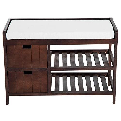 Homcom Shoe Cabinet, Wooden Storage Bench With Cushion, Entryway Rack With Drawers, Open Shelves, Country White #TOP4