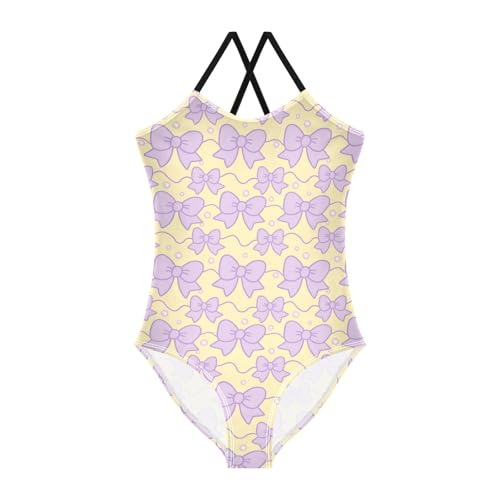senya Girls Swimsuits One-Piece Swimwear Tie Bathing Suit Beach Summer Round Neck 7-8T Purple Bow Pattern