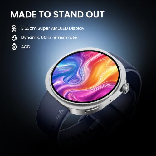 Image of Fastrack Revoltt FR3 Pro Smartwatch with 1.43 inch AMOLED Display,Dynamic 60Hz Refresh,Nitrofast Charging,HRM,SpO2,Sleep,Multiple Menu Style,Functional Crown,IP68, BT calling,24 /7 Health Suite - Dark Blue