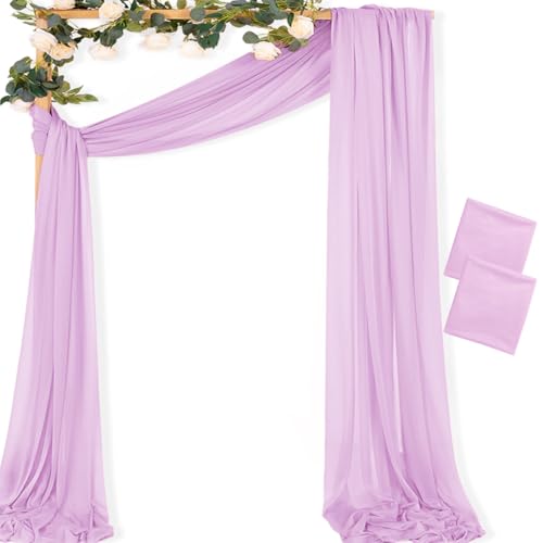 Image of MLMC Lilac Purple Wedding Arch Draping Fabric 2 Panels 29 inch x 20 FT Extra Long Lavender Gauze Drapes Sheer Backdrop Curtains 6.6 Yards Outdoor Drapery Panels for Wedding Party Ceiling Decoration