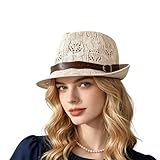 XGOPTS Fedora-Hut Damen, Panama mit breiter Krempe für Damen Gürtelschnalle Retro Faltbar Jazzhut für Reisen Camping