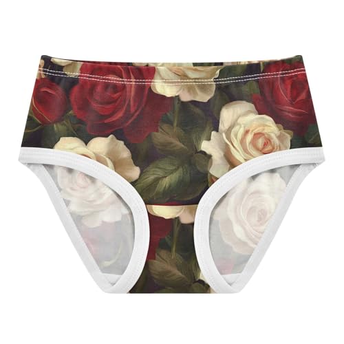 Cotton Toddler Girls Underwear Red Cream Roses Green Leaves Girl Panties Cute Artistic Kids Undies Briefs 2t