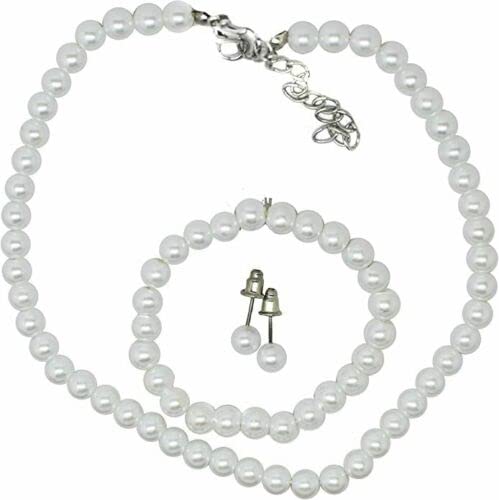 Caprilite - Caprilite Parure classique pour enfant avec collier, bracelet, boucles d'oreilles et fausses perles, Plastique, Perles d'imitation, perles d'imitation