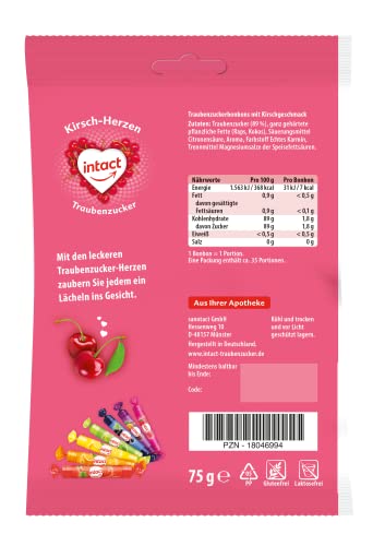 intact (Kirsch-Herzen) Traubenzucker im Beutel • 75g Traubenzucker Bonbons einzeln verpackt • 100% Vegan