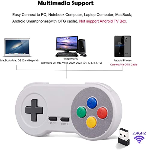 2 Pack Usb Snes Controller, Modeslab 2.4 Ghz Gamepad Pc Classic Super Nes Retro Compatible With Pc Windows Mac Liunx Raspberry Pi (Multi-Colord Keys) #TOP1