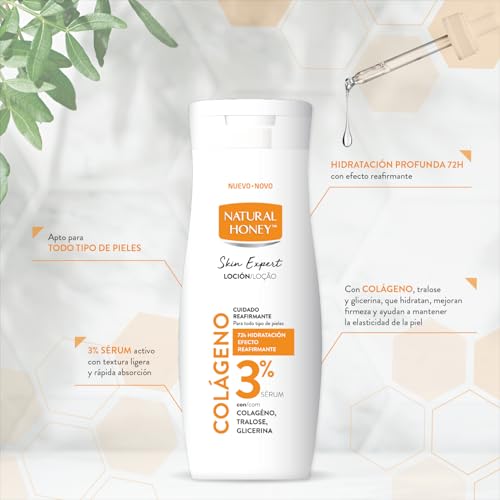Miniatura 4 de Natural Honey, Skin Expert Loción Corporal con Colágeno, Efecto Reafirmante con 3% de Sérum Activo, 72H de Hidratación Profunda, Textura Ligera, Rápida Absorción, Apto para Todo Tipo de Pieles