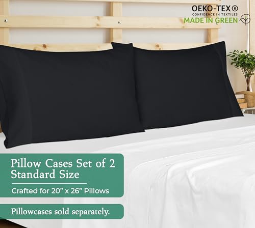 Image of Royale Linens Standard Pillowcase Set of 2 - Bed Pillow Cover - 20 inchx26 inch - Black Pillowcases - 1800 Brushed Microfiber, Wrinkle & Fade Resistant - Soft & Cozy- Standard Size Pillow Case (STD, Black)