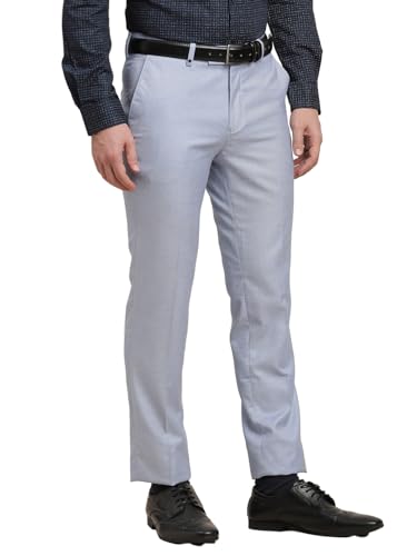 Image of Turtle Men Pv Linen Dobby Printed Slim Fit Formal Trouser