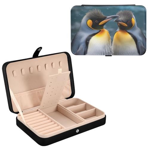 Haskirky King Penguins Jewelry Box Portable PU Leather Travel Jewelry Organize for Women Jewelry Storage Display Holder for Ring, Necklace, Earring