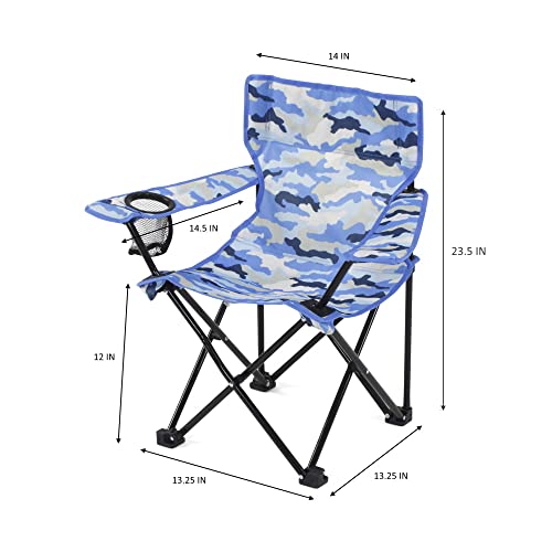 Emily Rose Kids Toddler Sturdy Indoor/Outdoor Beach Quad Camping Tailgate Chair | Girls Boys Blue Camo Folding Travel Lawn Chair With Child Safety Lock, Cup Holder And Carry Case #TOP2