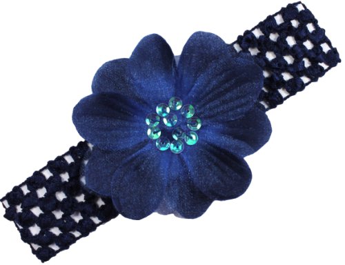 Avery Organza Flower Baby and Toddler Girls Crochet Headband (Navy Blue)