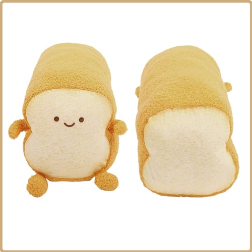 Image of DENTRUN Toast Plush Pillow, Soft Bread Shape Food Cushion for Hugging Decor | funny expression, sofa /bed cushion, soft plush, gift for kids /adults, room decor
