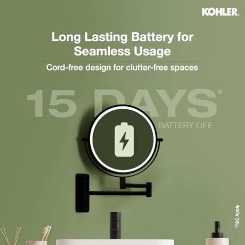 Image of Kohler ML Edge Detailing Lighted Mirror with 3X Magnification | Extendable Frame | Battery Operated, 3 Color Temperatures | Double Sided Mirror for Shaving, Makeup | 3 Yrs Warranty, 460 mm(18 inches)
