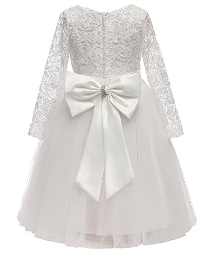 Flower Girl Dress Long Sleeves Lace Top Tulle Skirt Girls Lace Party Dresses2