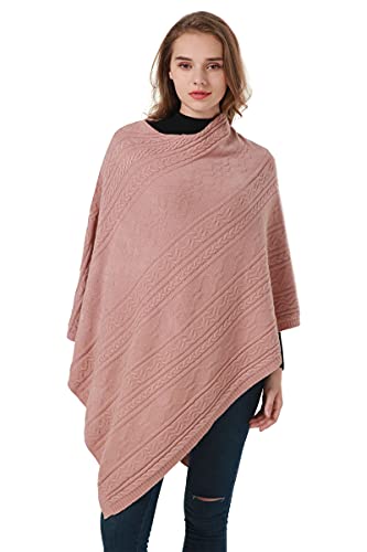 AOKO Knit Shawl Wrap for Women Sweater Poncho Cape Coat Open Front Blanket Twist Shawls Pink