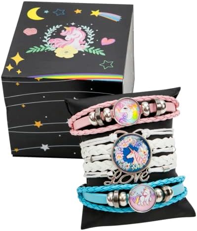 Unicorn Gifts for Girls - 3 Pcs Unicorn Bracelets Set / Adjustable wristbands for Girls, Teens & Women w/ Jewelry Gift Box for Birthday, Valentines or Graduation! eBook included by Marvs Store.