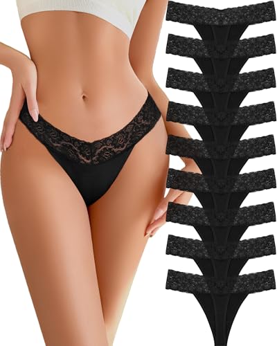 READY TO LOVE Cotton Underwear for Women Lace Sexy Soft Thongs Low Rise T-Back Black Lingerie Gym Sets Woman