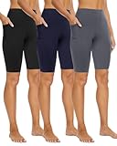 3 Pack Biker Shorts with Pockets for Women – 8'/5' High Waisted Tummy Control Workout Spandex Shorts for Gym Yoga