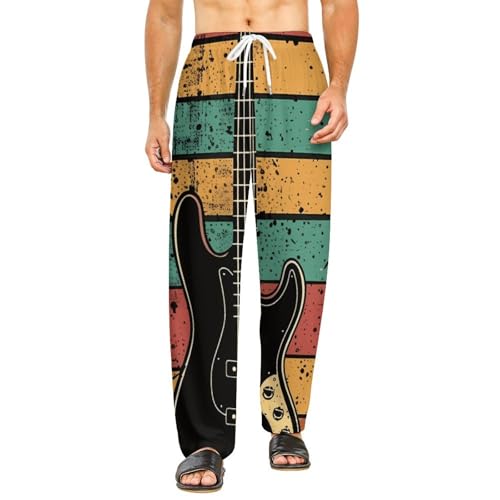 Vintage Bass Guitar Men's Pajama Pants Lightweight Pjs Bottoms Sleep Lounge Pant with Pocket Drawstring