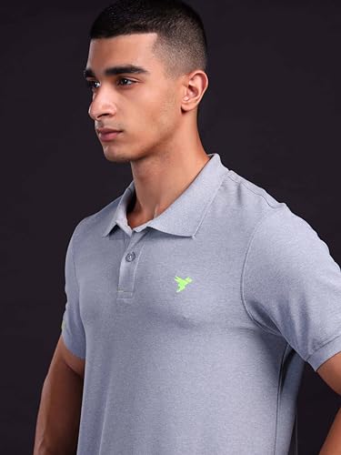 Image of TECHNOSPORT Men's Polyester Slim Fit Self-Design Short Sleeve Polo Matpiq T-Shirt with Anti Microbial, Techno Dry for Regular and Casual Use