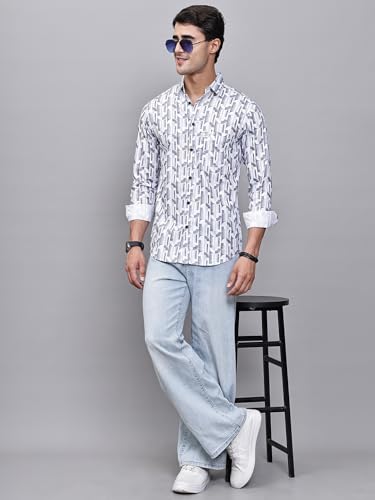 Image of Majestic Man Custom Geometric Printed Pure Cotton Slim Fit Casual Shirt