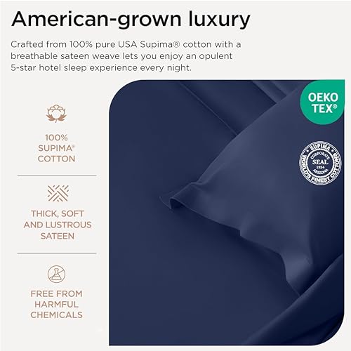 Image of Threadmill 1200TC Supima Cotton Full Sheet Set, Sateen, Folkstone Blue