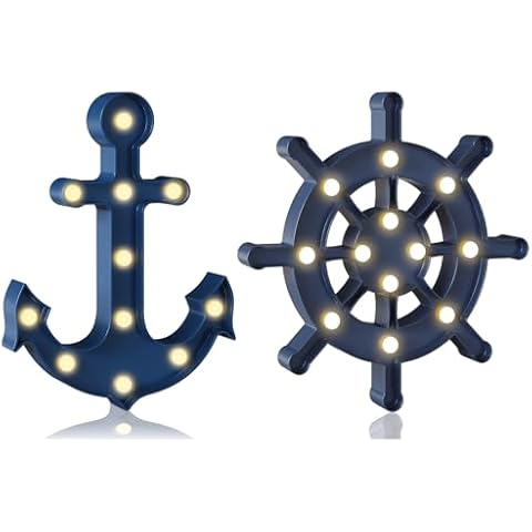 HaakLux 2PCS Blue Anchor and Blue Ship Wheel Night Light for Kids, Battery Powered Beach Coastal Ocean Themed Decorations, Cute Baby Toddler Night Light for Bedroom Decor Cover