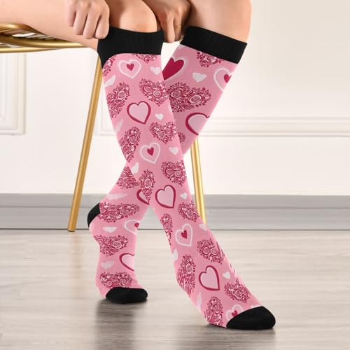 Image of Wusikd Heartbeat Symbol Compression Socks for Women and Men Circulation Black Long Socks for Athletic Running 1