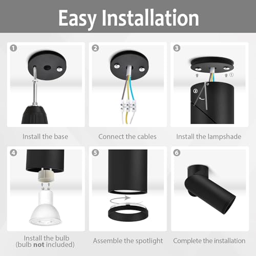 Aufbauspot Schwarz - Schwenkbar Aufbaustrahler mit GU10 Fassung - Aufbauleuchte aus Aluminium Runde Deckenspots Aufputz Spots Verstellbare Deckenstrahler für Wand & Decke, 58 x 150mm,Ohne Leuchtmittel