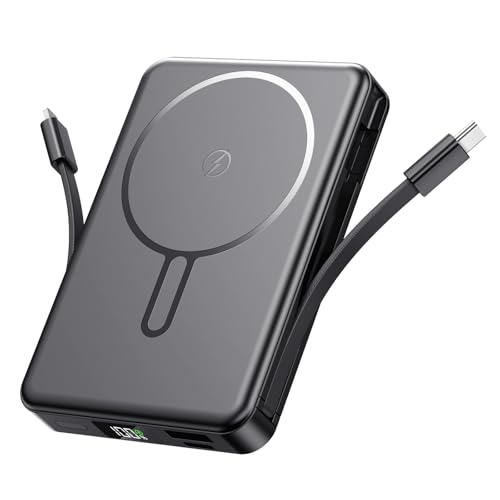 PDBEST Magsaf Power Bank 10000mAh, Wireless Magnetische Powerbank Schnelles Laden mit LED-Display Mini Powerbank mit Type-C/USB-A 22,5 W Schnellladung für Air iPhone 17/16/15/14/Pro Max Blcak