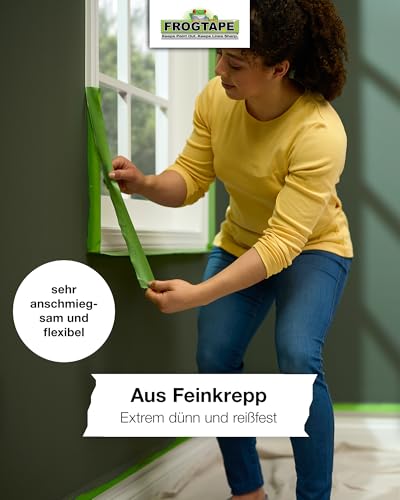 FROGTAPE Abklebeband – Malerkreppband mit Paint-Block Technologie – Kreppband für saubere Kanten beim Streichen & Lackieren – 36mm x 41m Grün