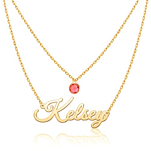 Custom Layered Name Necklace Personalized with Heart Cross Birthstone Gold Plated Customized Nameplate Necklace Gifts for Women