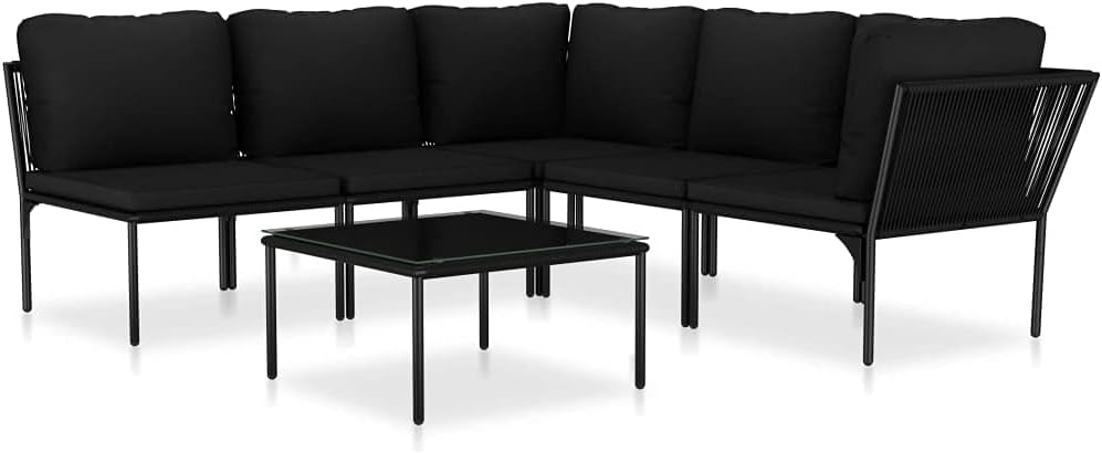 Terrace Lounge Sofa Set,with Coffee Table,Practical Combination,Comfortable Cushion,for Backyard, Terrace, Patio Furniture,6 Piece Garden Lounge Set with Cushions Black PVC(Priority Delivery)