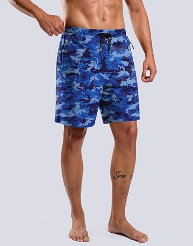 Image of G Gradual Mens Swim Trunks with Compression Liner 7 inch /9'' Quick Dry Board Shorts Swimsuit Bathing Suit for Men Zipper Pockets
