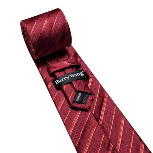 Image of Barry.Wang Man Stripe Ties Set Silk Woven Pocket Square Necktie Cufflinks Formal Party Business